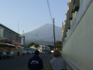 Walking in Arusha, Mt. Meru as a backdrop